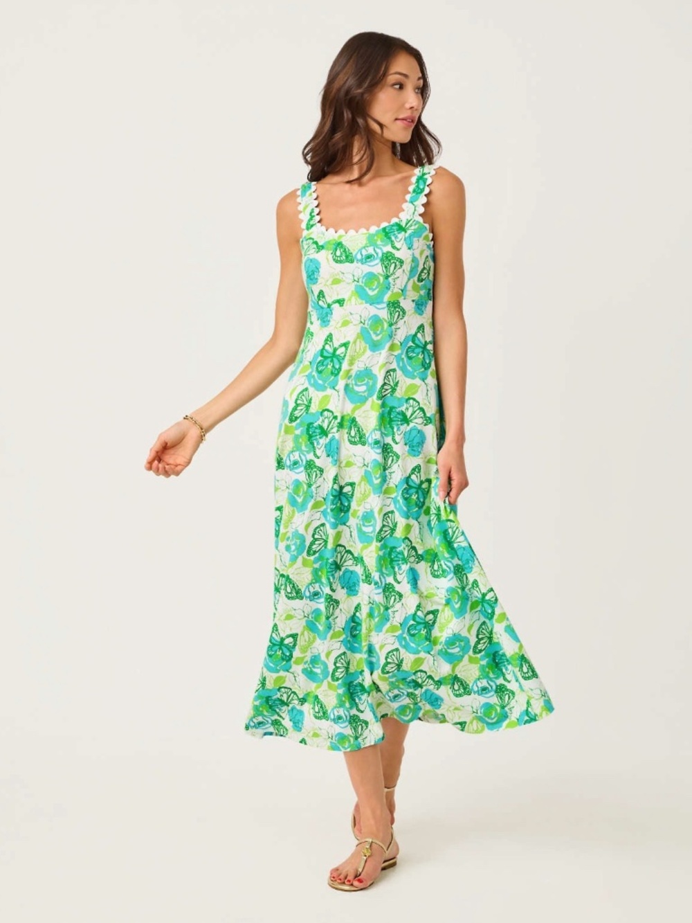 Lilly Pulitzer Dwyer Midi cotton Dress Resort White Monarch Rose NWT Size Medium